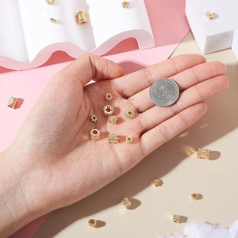 Pandahall 120Pcs 14K Golden Tibetan Spacer Beads 15 Styles Alloy Cube Column Barrel Flower Spacers Beads Metal Spacers Bead Jewelry Loose Beads for Bracelet Earring Necklace Making Hole: 2~4mm in Saudi Arabia