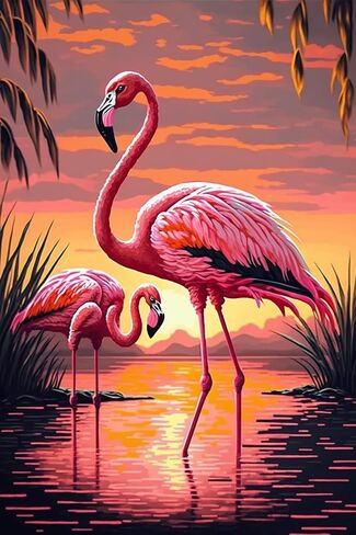 Assign Pink Flamingo Diamond Painting Kits, 5D Full Diamond Cross Stitch, Unisex Adult Kids DIY Art, 12x16 Inch, Tropical Style, All Seasons, Non-Foldable in Saudi Arabia