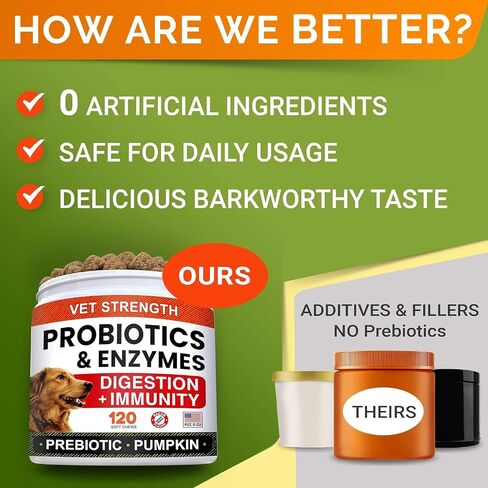 STRELLALAB Vet Strength Dog Probiotics Treats + Digestive Enzymes + Prebiotics - 110 Ct (Pack of 1) Chewable Fiber w/Pumpkin - Allergy, Diarrhea, Gas, Constipation, Upset Stomach Relief - Red Meat in Saudi Arabia