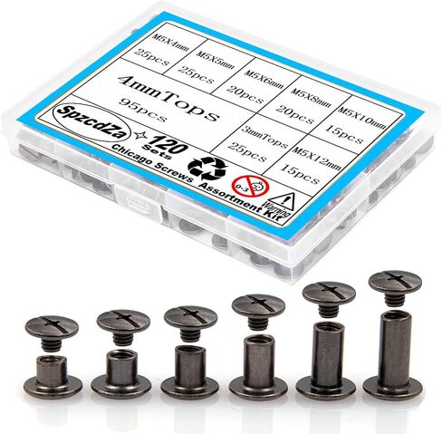 مجموعة مسامير شيكاغو ، SPZCDZA 120SETS 6 أحجام مسامير مسامير ملزمة شيكاغو الفضية لإصلاح DIY جلدية حزام حزام حزام الأحذية المحفظة (M5x4،5،6،8،10،12mm) (الفضة) in Kuwait