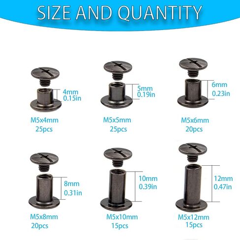 مجموعة مسامير شيكاغو ، SPZCDZA 120SETS 6 أحجام مسامير مسامير ملزمة شيكاغو الفضية لإصلاح DIY جلدية حزام حزام حزام الأحذية المحفظة (M5x4،5،6،8،10،12mm) (الفضة) in Kuwait