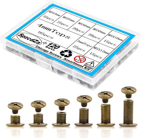 مجموعة مسامير شيكاغو ، SPZCDZA 120SETS 6 أحجام مسامير مسامير ملزمة شيكاغو الفضية لإصلاح DIY جلدية حزام حزام حزام الأحذية المحفظة (M5x4،5،6،8،10،12mm) (الفضة) in Kuwait