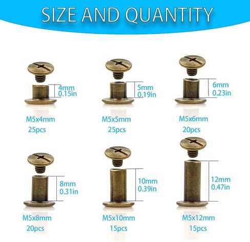 مجموعة مسامير شيكاغو ، SPZCDZA 120SETS 6 أحجام مسامير مسامير ملزمة شيكاغو الفضية لإصلاح DIY جلدية حزام حزام حزام الأحذية المحفظة (M5x4،5،6،8،10،12mm) (الفضة) in Kuwait