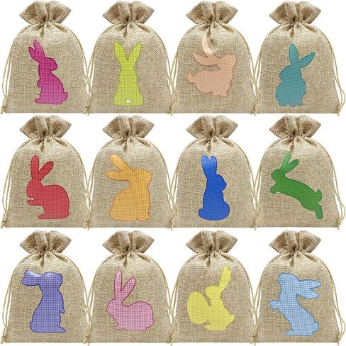 Jexila Easter Burlap Gift Bags with Drawstring Small Easter Goodie Candy Bag for Kids Classroom Easter Treat Bags Easter Party Favor in Saudi Arabia