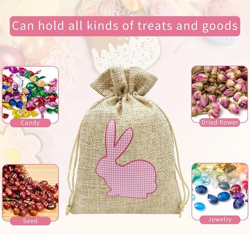 Jexila Easter Burlap Gift Bags with Drawstring Small Easter Goodie Candy Bag for Kids Classroom Easter Treat Bags Easter Party Favor in Saudi Arabia