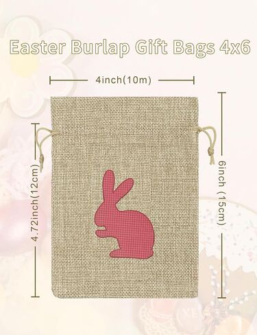 Jexila Easter Burlap Gift Bags with Drawstring Small Easter Goodie Candy Bag for Kids Classroom Easter Treat Bags Easter Party Favor in Saudi Arabia