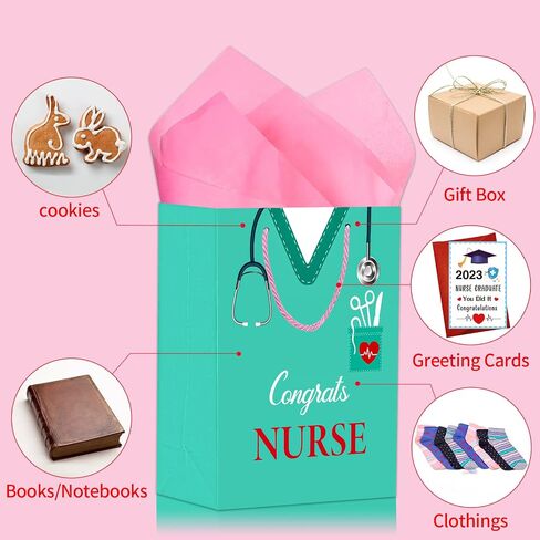 BIZIBAFF Congrats Nurses Gift Bag - 13" with Tissue Paper & Handles for Grad Party Favors in Saudi Arabia