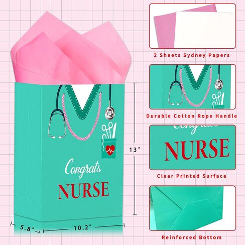 BIZIBAFF Congrats Nurses Gift Bag - 13" with Tissue Paper & Handles for Grad Party Favors in Saudi Arabia