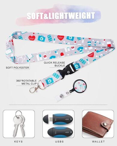 Nurse Lanyard with ID Badge Holder and Retractable Badge Reel Clip, Medical Card Lanyard for Nurse Doctor Student, Detachable Neck Lanyard Office Gifts in Saudi Arabia