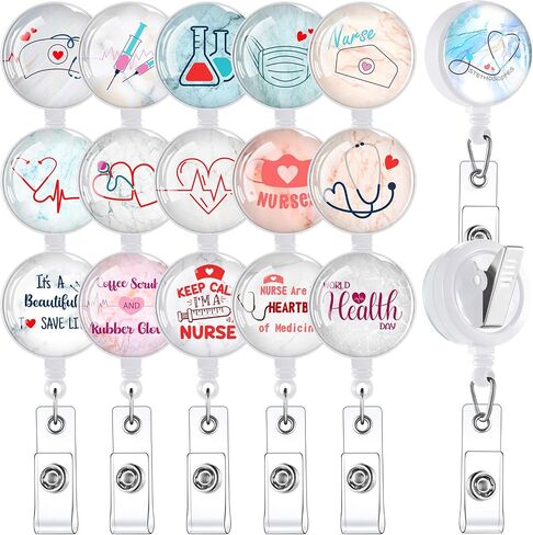 16 Pieces Badge Holders for Nurse Badge Reels Retractable Badge Holders Decorative Badge Reels for Nurses Doctors Hospital Bulk (Marble Style) in Saudi Arabia
