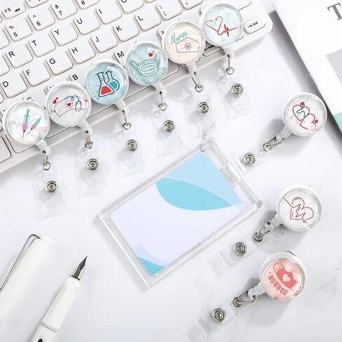 16 Pieces Badge Holders for Nurse Badge Reels Retractable Badge Holders Decorative Badge Reels for Nurses Doctors Hospital Bulk (Marble Style) in Saudi Arabia