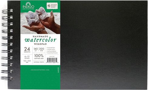 Watercolor Paper Wiropad, 24 Sheets, 6x12 (140lb/300g) | Handmade 100% Cotton Rag, Cold Pressed, Acid-Free Water Color Paper with 4 Natural Deckle Edges, Watercolor Pad Sketchbook in Saudi Arabia