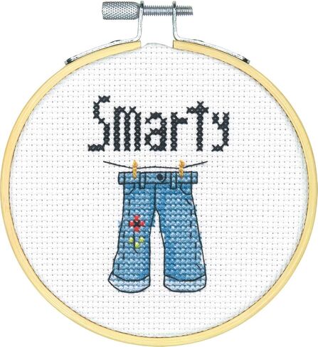 Dimensions Mini Cross Cross Stitch Kit للمبتدئين ، "Happy Camper" ، 14 Count White Aida Cloth ، 4 '' ، 10cm in Kuwait