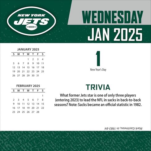 Turner Sports New York Jets 2025 Box Calendar (25998053051) in Kuwait
