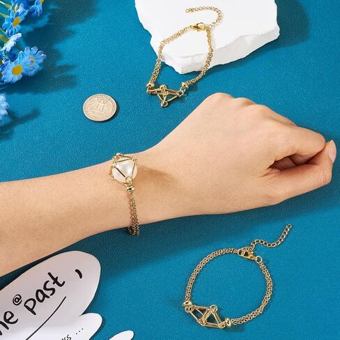 Beadthoven 3PCS Crystal Bracelet Holder, 304 Stainless Steel Empty Quartz Stone Crystal Cage Bracelets Adjustable Net Chain Bracelets Holders for DIY Jewelry Making Accessories for Women Men Golden in Saudi Arabia