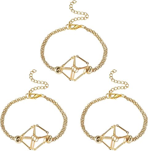 Beadthoven 3PCS Crystal Bracelet Holder, 304 Stainless Steel Empty Quartz Stone Crystal Cage Bracelets Adjustable Net Chain Bracelets Holders for DIY Jewelry Making Accessories for Women Men Golden in Saudi Arabia