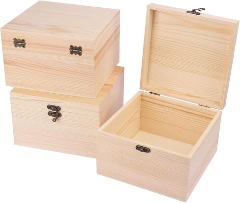 GNIEMCKIN 3 Pack Wooden Box, Unfinished Unpainted Wood Boxes for Crafts, DIY Projects, and Jewelry Storage (7.1x7.1x4.7 inch) in Kuwait
