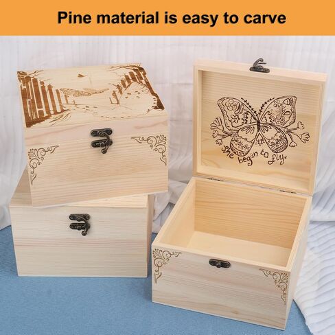 GNIEMCKIN 3 Pack Wooden Box, Unfinished Unpainted Wood Boxes for Crafts, DIY Projects, and Jewelry Storage (7.1x7.1x4.7 inch) in Kuwait