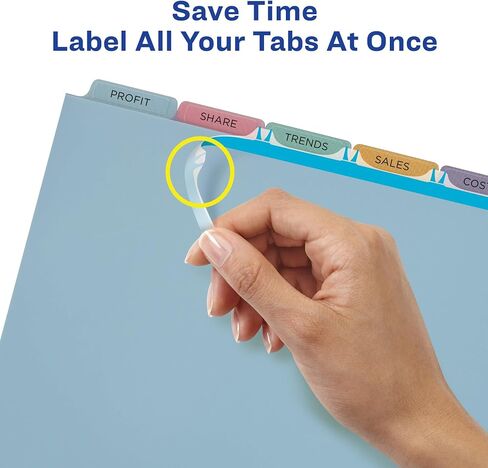 Avery 5 Tab Plastic Dividers for 3 Ring Binder, Easy Print & Apply Clear Label Strip, Index Maker Customizable Multicolor Tabs, 5 Sets (11452) in Kuwait
