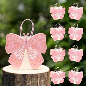 Cheerland Butterfly Favor Bags for Birthday Baby Shower Woodland and Fairy Theme Forest Party Decorations Butterfly Pink Candy Treat Goodie Return Gift Bags for Girls and Kids Celebrations (Pack of 8)