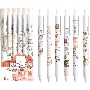 6 Pcs Gel Ink Pens Cartoon Retractable Pens Cute Animal Pen 0.5mm Ballpoint Pen Office School Supplies for Girls (Bear-Life)