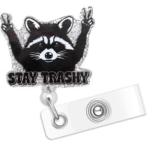 Rockin Racoon Badge Reel, Funny Badge Reels Retractable, Name Badge Holder Reel ID Clip, Cute Animal Pediatric Decorative for Nurse Nurses Office Worker Teacher Student