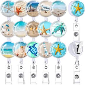 Colarr 15 Pcs Cruise Badge Holder, Beach Badge Holder Beach Retractable with Alligator Clip Nurse Reel Name Decorative Clip on ID Card Holders for Nurse Doctors Assistant Gift