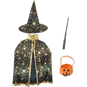 Halloween Costumes Wizard Stars Fancy Cloak Witch Hat Stereo Pumpkin Bag Magic Wand