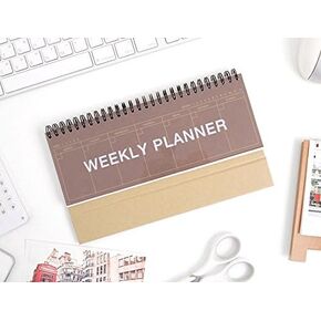 2YOUNG Kraft Standing Weekly Planner - Wirebound Kraft Undated Weekly Desk Planner Scheduler (Wine)