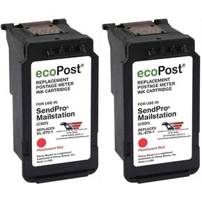 AMERICAN MAILING SOLUTIONS INC. | 2-Pack | ecoPost Remanufactured Postage Meter Ink Cartridge for PB SL-870-1 | Red | for The SendPro Mailstation | 8 ML