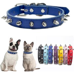 Dark Blue Spiked Dog Collar for Small Dogs,Mushrooms Rivet Spike Cat Collar Female Girls Soft Pu Leather Studded Spiked Puppy Collars Adjustable for XS S M Pet Collars Male Boys Kitten,S