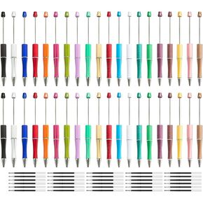 BetterJonny 40pcs Beadable Pen, Plastic Beadable Pens Bulk Black Ink Blue Ink Ballpoint Pens Diy Pens Assorted Cute Pen for Kids Student Teacher Office School Supplies, 20 Colors