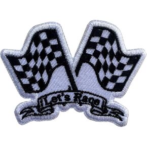 Let's Race Patch, Size 3" Iron Patch or Sew On Patches for Backpacks Jeans Hats Clothes, Race Car Flags DIY Embroidered Patches, Applique Embroidery Iron On Patches, Gifts for Boys Girls