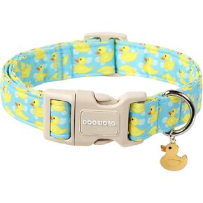 DOGWONG Spring Summer Floral Cotton Dog Collar, Pink Flower Dog Collar Durable Soft Fabric Pet Dog Collars Cute Girl Female Puppy Necklace for Small Medium Large Dogs