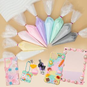 Decoden Cream 9PCS 100g Fake Whipped Cream Glue, Decoden Kit, Fake Icing Frosting Whipped Clay with Piping Bags for Crafts and DIY Projects (Pastel Set)