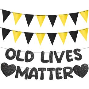 Pre Strung Old Lives Matter Banner Retirement Party Garland Bunting Decorations for Men Women Farewell Party Decorations Supplies Retirement Going Away Office Work Job Change Party Decorations (Gold)