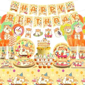 Hamster Birthday Party Decorations - Hamster Party Supplies including Banner, Plate, Cake Topper, Cup, Napkin, Balloon, Tablecloth for Hamster Party Decoration - Serves 20