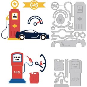 BENECREAT 2Pcs Gas Station Carbon Steel Cutting Dies Stencils, 2 Styles Car Pattern Cutting Dies Decoration for DIY Scrapbooking, Photo Album, Embossing Paper Card