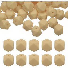 HARFINGTON 50Pcs Hexagonal Silicone Beads 14mm Geometric Focal Loose Beads Bulk for Keychain Lanyard Necklace Bracelet Making DIY Pen, White