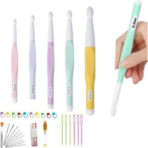 5 PCS Large Crochet Hooks Set with Accessories - Ergonomic Multicolor Acrylic Crochet Hooks (8mm, 10mm, 12mm, 15mm, 20mm) - IPerfect for Chunky Yarn Projects in Kuwait