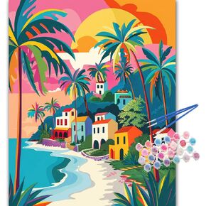 TOCARE Beach Paint by Numbers Kit for Adults Beginner,Travel Beach Paint by Number Canvas,Simple Oil Adults' Paint-by-Number Kit Palm Tree Sea for Home Wall Decor 16x20inch in Saudi Arabia