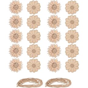 EXCEART 20Pcs Sunflower Wooden Cutouts, Unfinished Sunflower Wooden Embellishments Sunflower Wood Slices Wooden Paint Crafts for Painting Wedding Home Decor