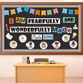 Christian Jesus Bulletin Board Classroom Decoration I am Fearfully and Wonderfully Made Cutouts Multicultural Student Diversity Bulletin Board for Spring Religious Home Door Wall Sunday School Decor