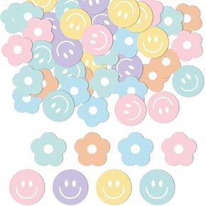 48Pcs Flower and Smile Extra Tokens for Reward Jar Pastel Color Happy Face Flower Wooden Tokens for Student Teacher Home Classroom