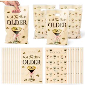 50Pcs Coffee Martini Party Favor Bags A Tini Bit Older Birthday Themed Decoration Martini Espresso Plastic Goodie Candy Treat Bag for Birthday Bachelorette Party Supplies