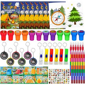 Cinrobiye 72 Pcs Happy Camper Coloring Book Bulk,Camping Adventure Party Favors Goodie Bags Fillers,Summer Camper Birthday Party Supplies Face Stickers Tattoo Prizes for Camping Party