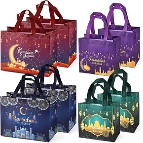 8PCS Ramadan Mubarak Reusable Gift Bags, Treat Bags with Handles, Assorted Sizes Ramadan Mubarak Party Bags, Multifunctional Non-Woven Ramadan Bags for Gifts Wrapping, Ramadan Kareem Party Supplies