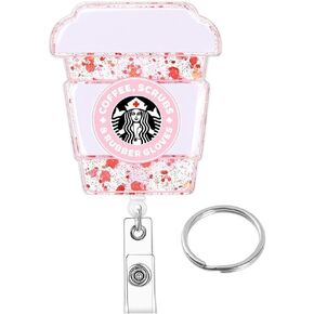 Nurse Badge Reel, Cute Coffee Badge Reel Holder Retractable with Swivel Alligator ID Clip, Funny Glitter Name Tag Card Badge Reel for Office Worker Doctor RN LPN CNA Nurse Medical Assistant (Pink)