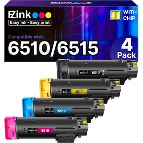 E-Z Ink 6510 Toner Cartridge with Chip: Compatible Replacement for Xerox 6510 6515 Toner High Yield to Use with Xerox Phaser 6510 WorkCentre 6515 Printer (Black, Cyan, Magenta, Yellow, 4 Pack)