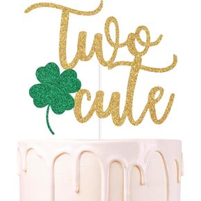 Gold Glitter Two Two Two Cake Topper ، عيد ميلاد سعيد/هتافات سعيدة لمدة عامين ، قبعة Clover Shamrock St. Patrick's Baby Baby Party Decortations Secorts Secorts 2nd Baby. in Kuwait